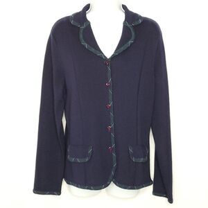 NEW Pendleton Cardigan Sz M Navy Green Plaid Trim Merino Wool 2 Front Pockets